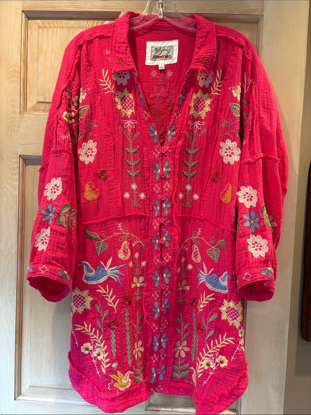 Johnny Was Biya Felicity Embroidered Button-Front Tunic Size L